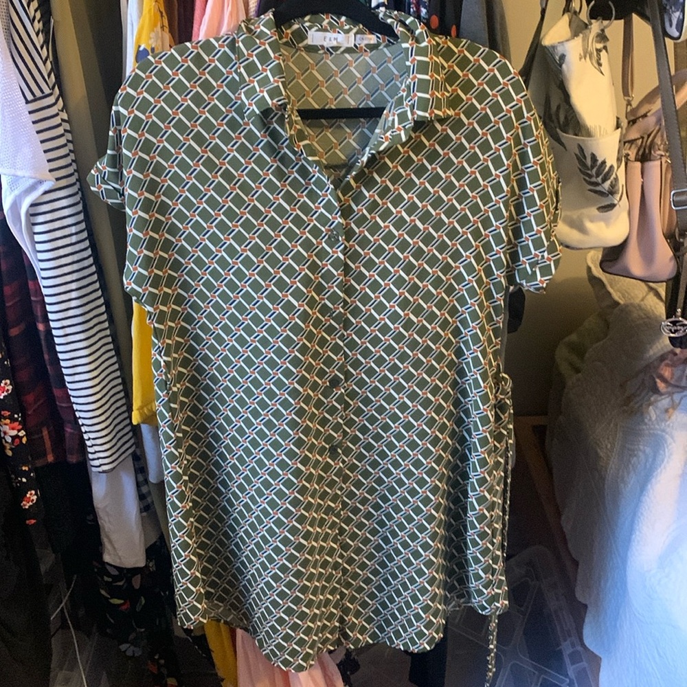 E&M Sz L Short Sleeve Button Down / Tunic / Mini Dress